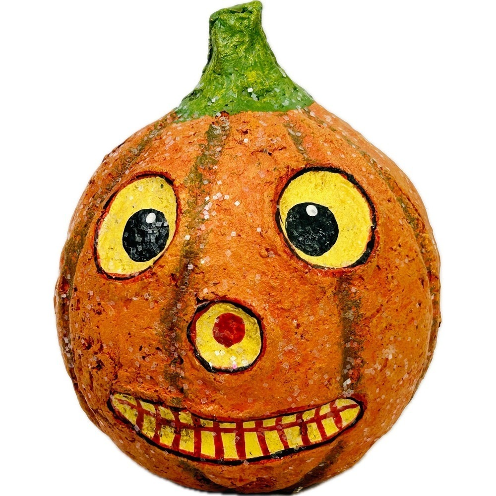Halloween Jack-O-Lantern Pumpkin Decoration Glittery Smiling Face Fall Decor 5"